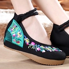 Mid Heel Fan Embroidery Shoes (Black)