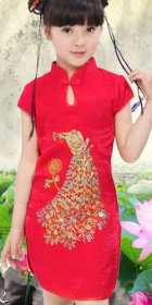 Bargain - Girl's Peacock Embroidery Cheongsam Dress (RM)