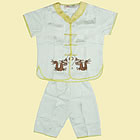 Bargain - Boy's Short-sleeve Double-dragon Mandarin Suit (White)