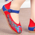 Low Heel Flower Embroidery Shoes (Red)