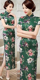 Short-sleeve Silk Printing Cheongsam (RM)