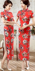 Short-sleeve Silk Printing Cheongsam (RM)