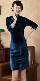 Elbow-sleeve Short-length Velvet Cheongsam (RM)