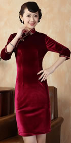 Elbow-sleeve Short-length Velvet Cheongsam (RM)