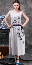 Ethnic Hand-painting Sleeveless Linen Dress (RM)