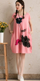 Ethnic Hand-painting Cup-sleeve Linen Dress (RM)