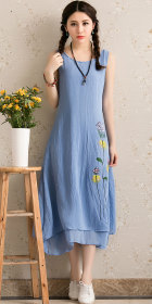 Ethnic Floral Printing Sleeveless Long Dress (RM)