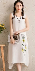 Ethnic Floral Printing Sleeveless Long Dress (RM)