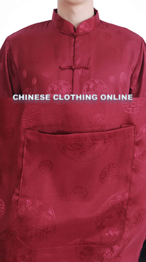Short-sleeve Huddling Dragons Mandarin Shirt - Dark Red (RM)