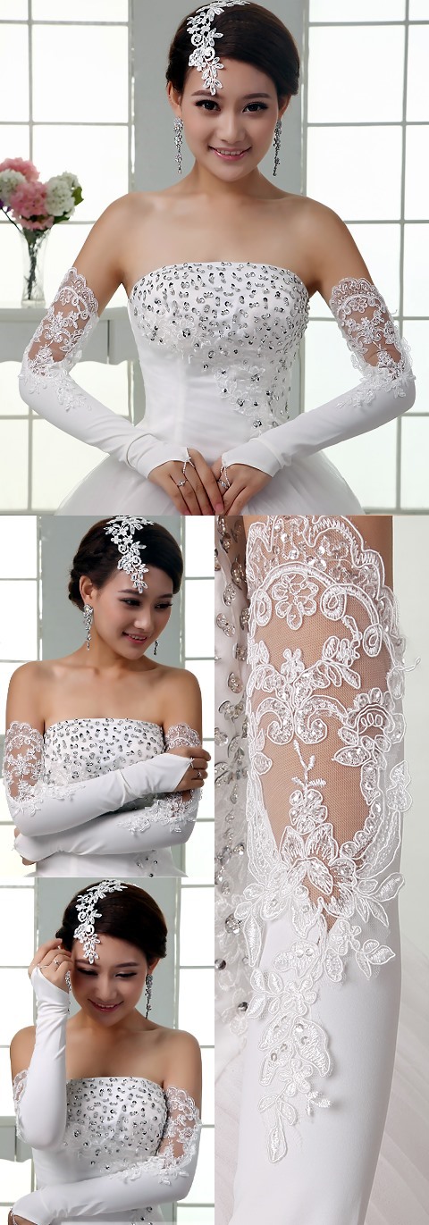 Women Extra-long Lace Gloves (White)