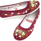 Satin Pomegranate Flower Embroidery Shoes (Burgundy)