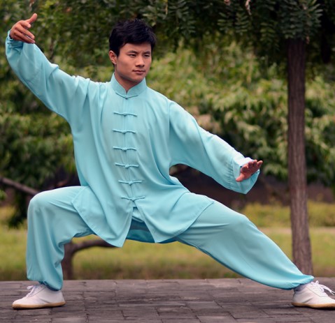 Professional Taichi Kungfu Uniform with Pants - Cotton/Silk - Light Blue (RM)