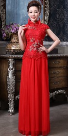 Cup-sleeve Long-length Bridal Cheongsam Dress (RM)