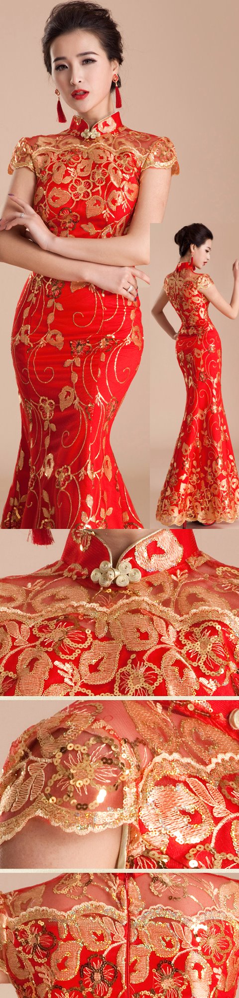 Cup-sleeve Long-length Bridal Cheongsam (CM)