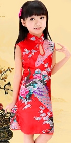 Girl's Sleeveless Floral Cheongsam Dress (RM)