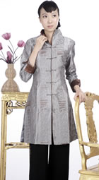 Embossed Embroidery Mandarin Coat (Silver)