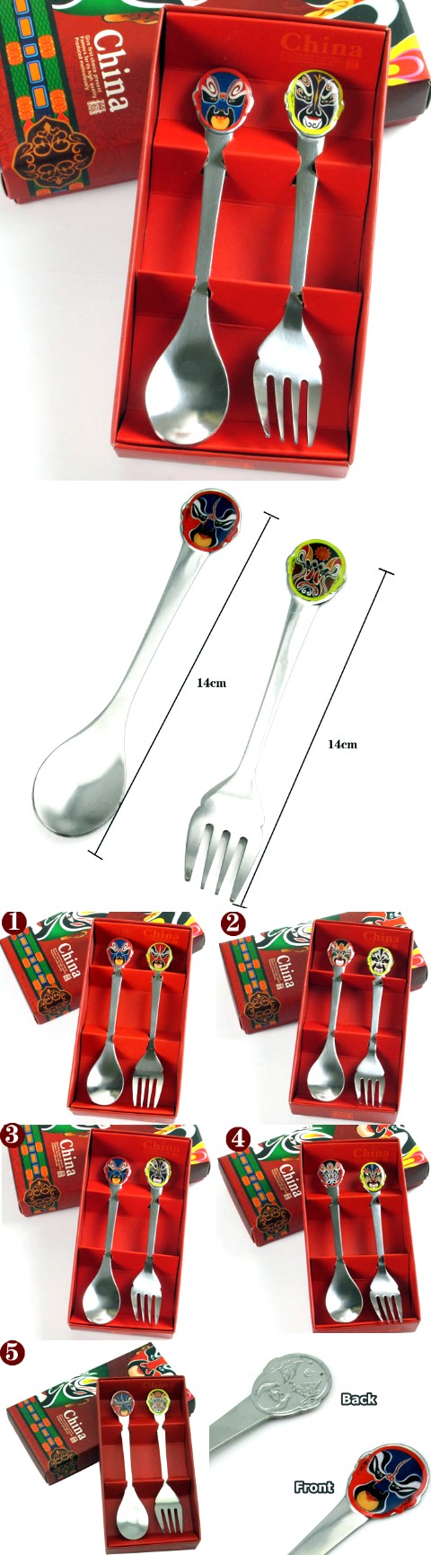 Stainless Steel Cutlery Set w/ Beijing Opera Mask handle