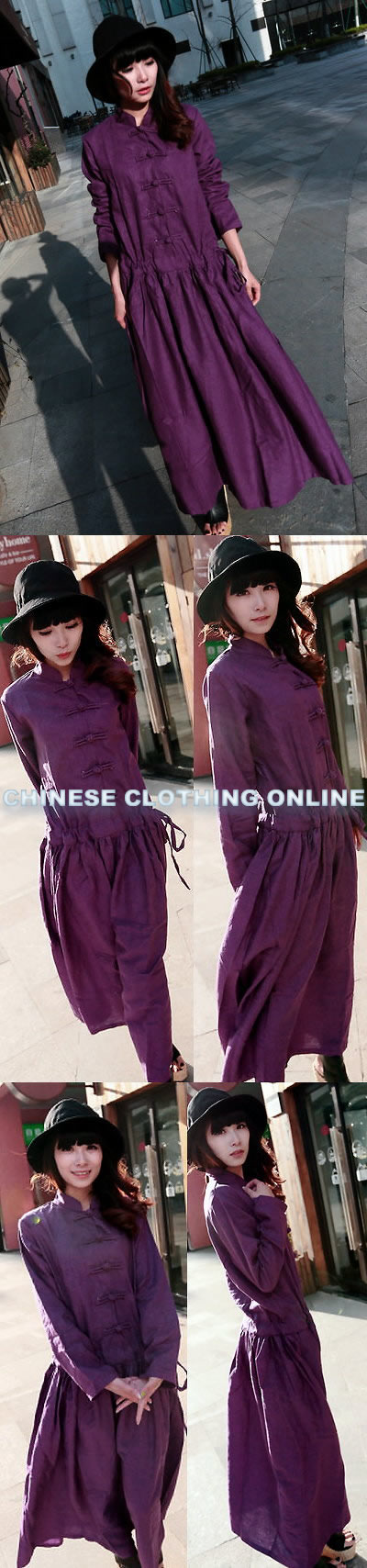 Ethnic Long-sleeve Standing Collar Loose Dress (CM)