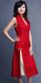 Sleeveless V-neck Long-length Cheongsam (CM)