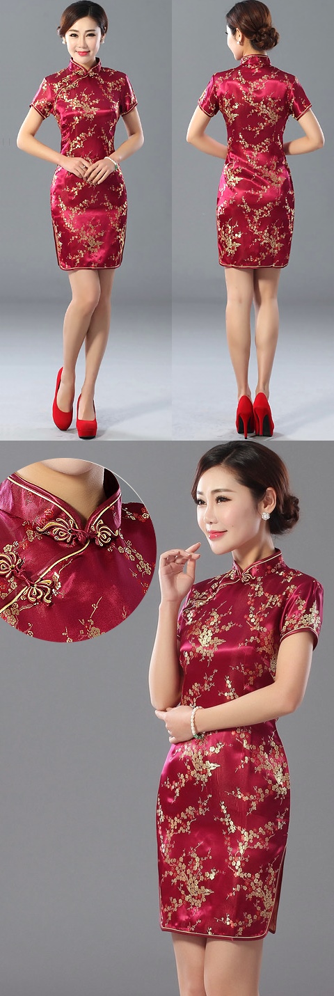 Short-sleeve Short Brocade Cheongsam Dress