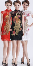 Cup-sleeve Short-length Phoenix Embroidery Lace Cheongsam (RM)
