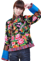 Ethnic Long-sleeve Floral Printing Blouse (CM)