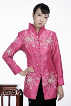 Embossed Floral Embroidery Mandarin Jacket (Fuchsia)