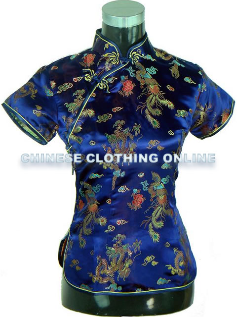 Short-sleeve Dragon and Phoenix Embroidery Mandarin Blouse (RM)