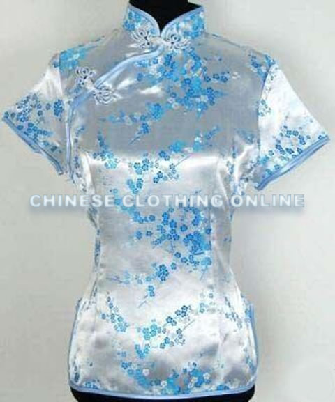 Short-sleeve Plumb Blossoms Embroidery Mandarin Blouse (RM)