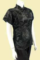 Short-sleeve Plumb Blossoms Embroidery Mandarin Blouse (RM)