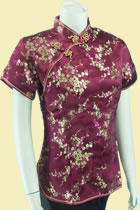 Short-sleeve Plumb Blossoms Embroidery Mandarin Blouse (RM)