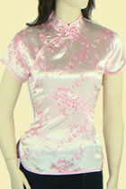 Short-sleeve Plumb Blossoms Embroidery Mandarin Blouse (RM)