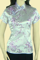 Short-sleeve Plumb Blossoms Embroidery Mandarin Blouse (RM)