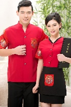 Mandarin Style Restaurant Uniform-Top (Crimson)