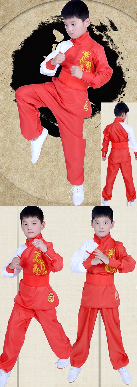 Kid's Dragon Embroidery Kung Fu Uniform with Sash (RM)