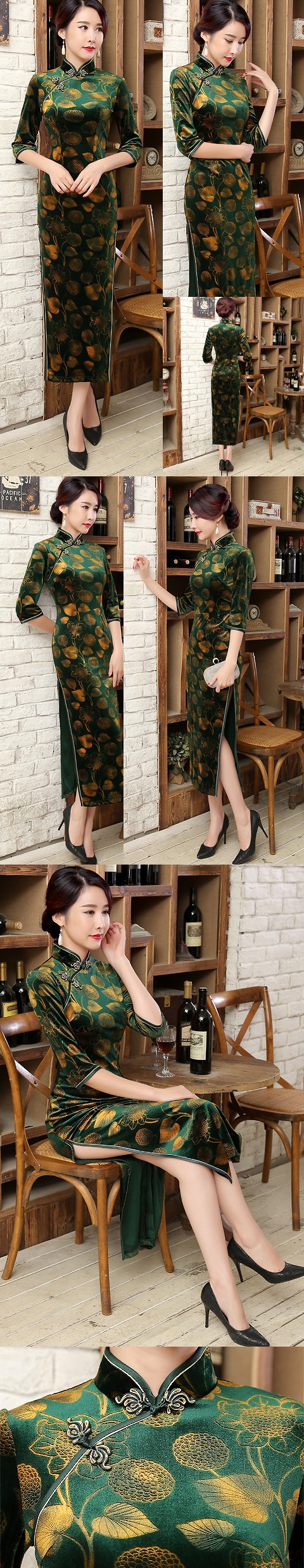 3/4-sleeve Velvet Cheongsam (RM)