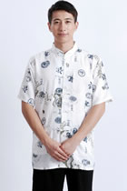 Bargain - Short-sleeve Dragon Mandarin Shirt - Cream White