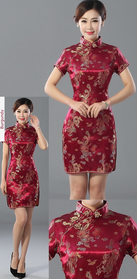 Short-sleeve Short Brocade Cheongsam Dress