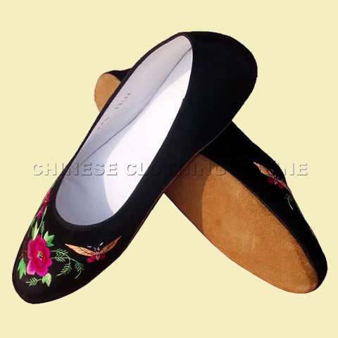 Silk Embroidery Shoes - Hand Embroidery Pattern (Black)